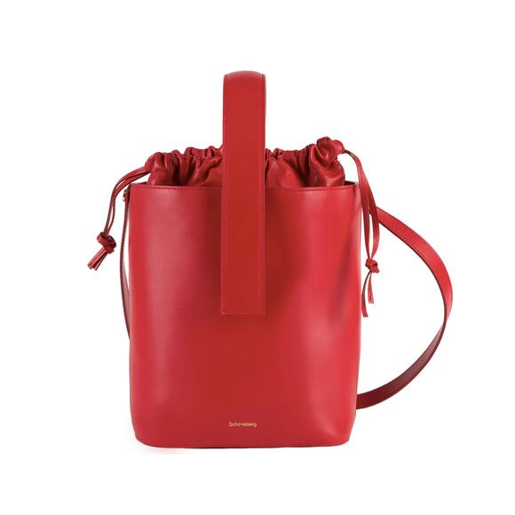 Italian Leather Bucket Bag in Red Drawstring pouch Shoulder strap NEW Handbag - Picture 8 of 9